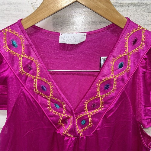 Camisón vintage vassarette satinado sedoso bordado fucsia talla S - Imagen 2 de 6