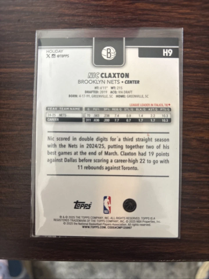 Topps 2025-26 Holiday NBA Nic Claxton Orange Parallel 13/25 Brooklyn Nets H9 - Image 2 of 2