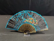 Peacock Embroidered Fabric Folds Handheld Fan Sequin Party Bridal Decorative