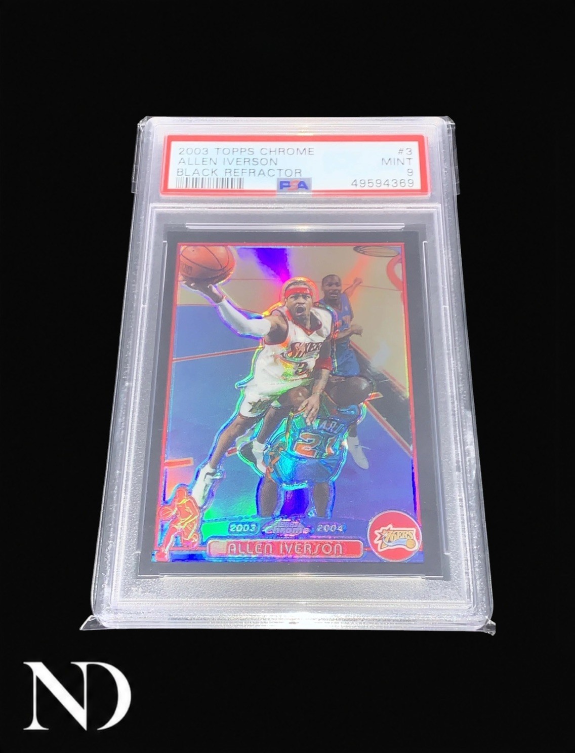 2003 Topps Chrome Allen Iverson #3 BLACK REFRACTOR /500 PSA 9 POP 12 none higher