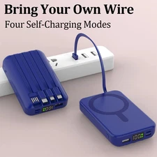 Magnetic Wireless Charger 900000mAh Power Bank Battery Pack for cell phone Blue