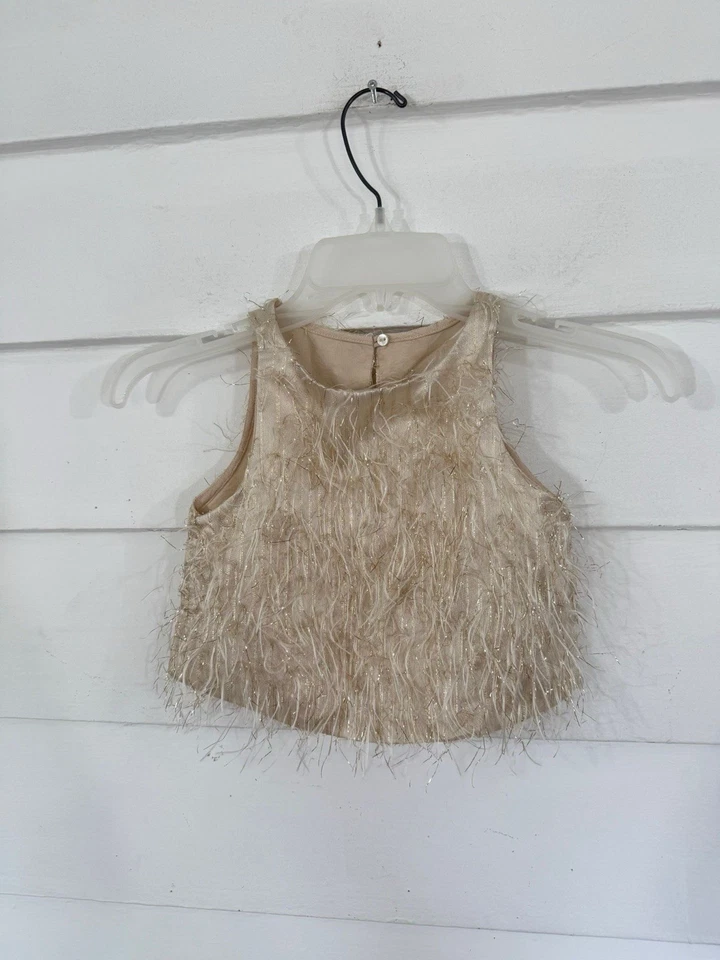 Nuevo ZARA Niños Niñas Pluma Sin Mangas Top Blusa Dorado Talla 6 Años Y556B Foto 4 de 4