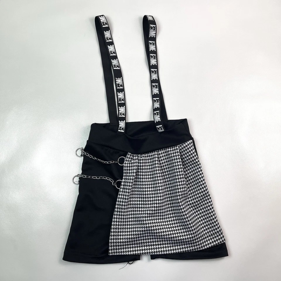 Skort Punk Gótico con Tirantes Cadenas y Pliegues Pata de Gallo Harajuku Niñas S/M Foto 3 de 4
