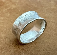 Vintage IL 925 Sterling Silver Hammered Style 7mm Wide Band Ring Size 6