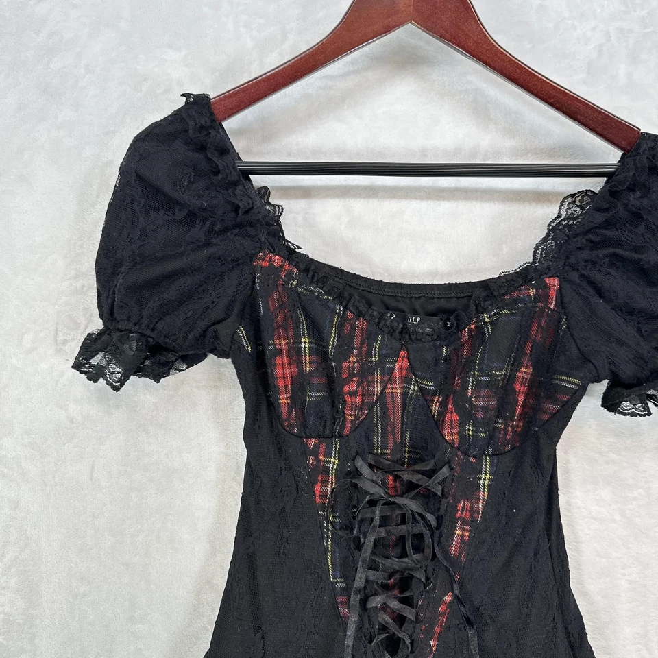 Vestido gótico de lolita y punk para mujer M negro corsé a cuadros encaje volantes caprichoso Foto 2 de 4