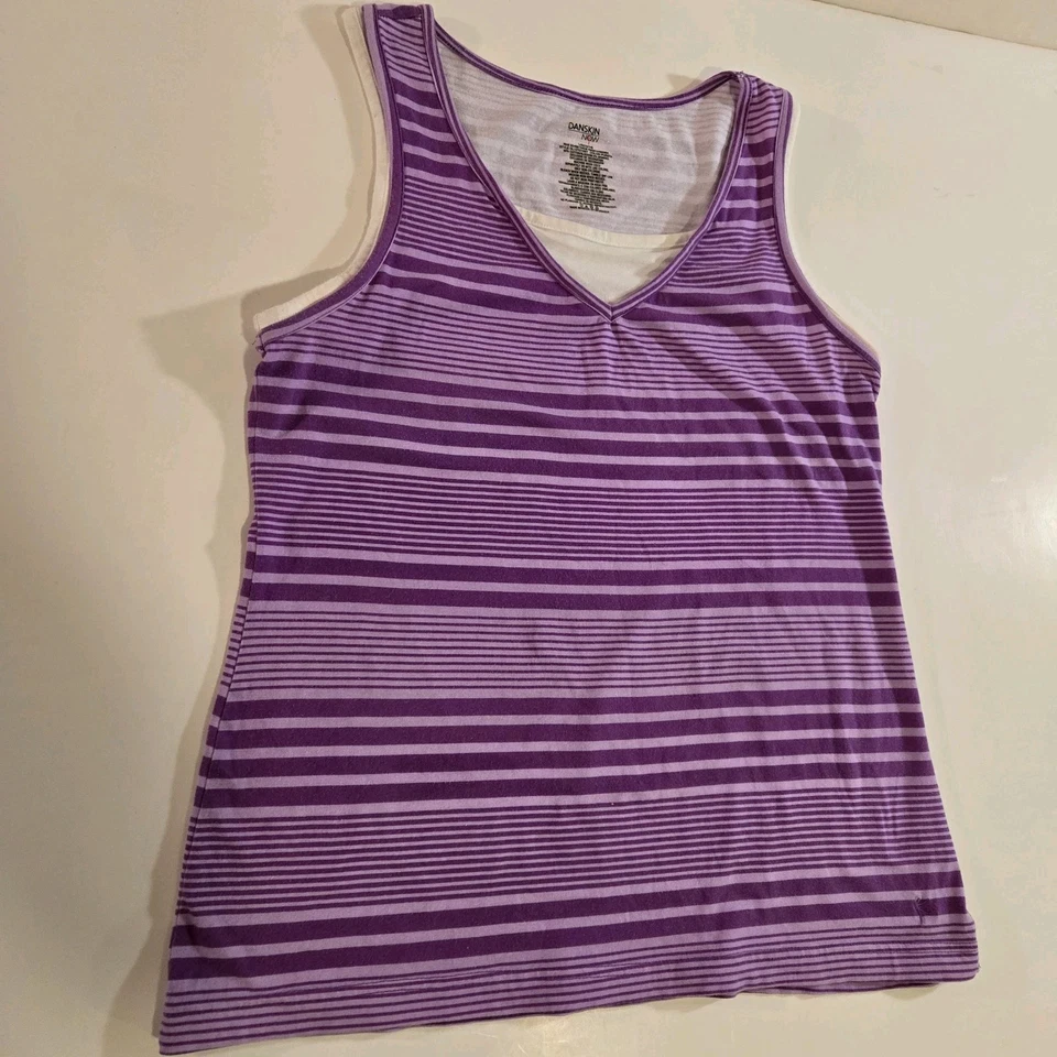 Camiseta sin mangas de algodón a rayas moradas para mujer talla L de Danskin Now ropa deportiva Foto 3 de 4