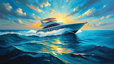 Azimut Flybridge Yacht   Dramatic Dawn Seascape Fine Art Print   Personalized