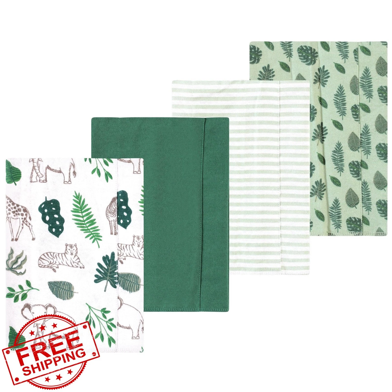 Luvable Friends Burp Cloths 4pk Jungle Green