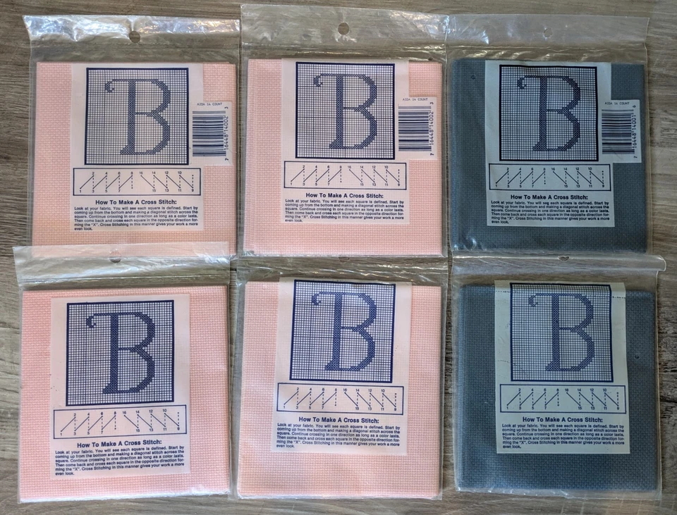 Lote de 6 Textiles MCG Contados Punto de Cruz Tela Azul y Rosa 12" x 18" Nuevo de Lote Antiguo Nuevo Foto 4 de 4