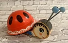 Vintage Fisher Price Wooden / Plastic Ladybug Pull Toy 658