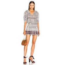 Ulla Johnson Nour Geometric Gather Sleeves 100% Silk Mini Dress In Snow Size 2