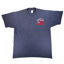 Vintage USA Embroidered Flag T Shirt Mens Large Navy Made In USA Patriotic 90s