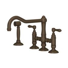 Rohl A1458LMWSTCB-2 Acqui Deck Mount Bridge Kitchen Faucet w/ Sprayer in BRASS