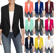 Womens Plain Cropped Slim Fit Blazer Suit OL Work Formal Coat Ladies Jacket Tops