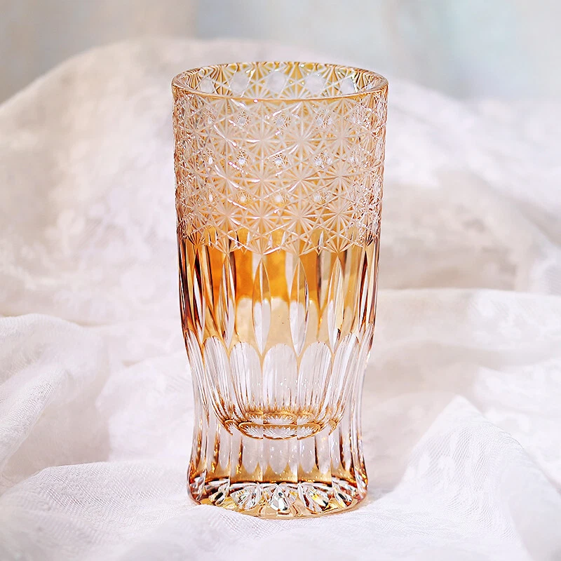 Vidrio de whisky Highball 260 ml soplado a mano cortado a mano naranja ilustraciones Foto 3 de 4