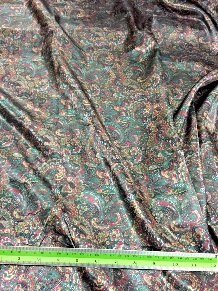 Cupro Bemberg Paisley Printed Fabric Material for Jackets Suits -Green Red Gold - Image 2 of 4