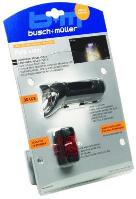B&M LED Akkuleuchten Set 30 LUX IXON Fyre + IXXI inkl. Netzteil & USB-Kabel, Bef