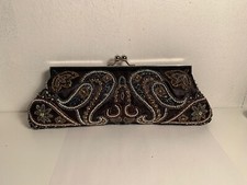 Vintage Beaded Black Evening Bag Clutch 4.5 h X 8.5 w Opening.