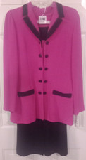 Leslie Fay Women's Fuchsia Black 2pc Skirt Suit Size 10