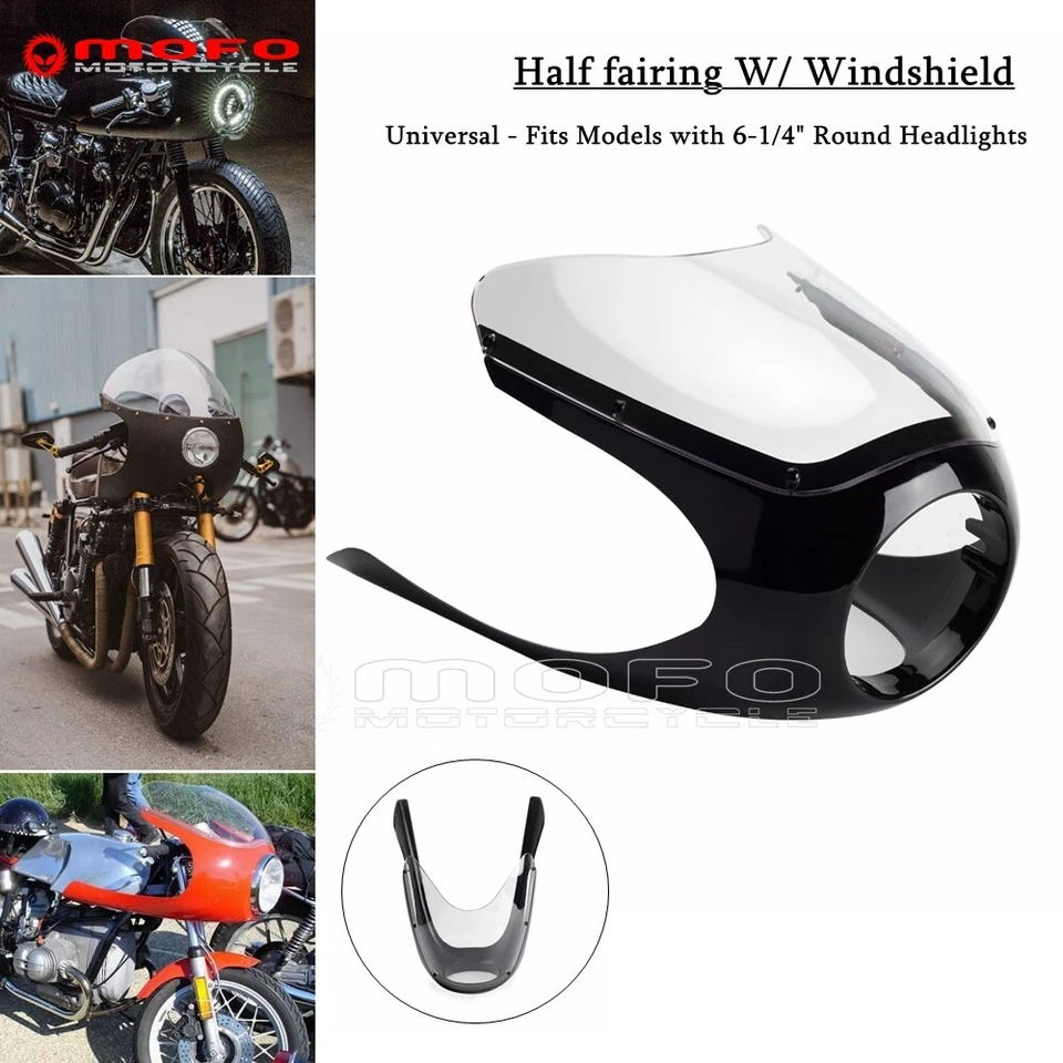 Cafe Racer Style Half Fairing Clear Windshield For 6-1/4 6.25" Round Headlight - Image 2 of 4