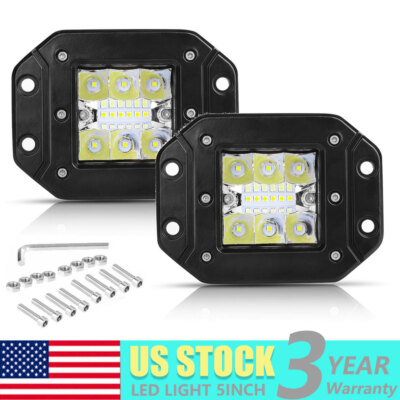 2X 5'' 300W Flush Mount LED Pods Work Light Bar Tri Row Combo Off-Road 4WD Truck