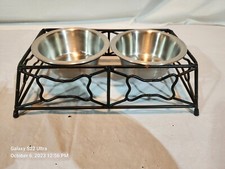 Elevated Double Dog Bowls Raised Feeder Stand Food Water Dish Stainless Steel