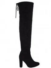 Top Moda Black Suede Over The Knee Heel Boots Size 7 M Black NEW