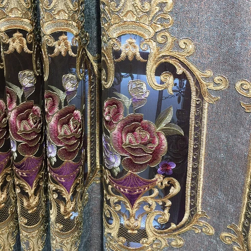 Blumen bestickt Halb Verdunkelungsvorhang Europäische Gardine für Wohnzimmer 1 Panel - Bild 43 von 44