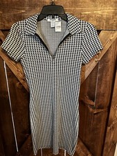 RSQ Houndstooth Zip Knit Dress Size Small Y2K Academia Mini Collar
