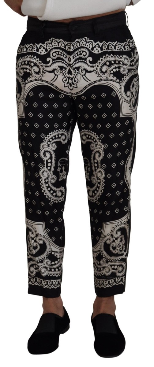 DOLCE&GABBANA パンツ DOLCE & GABBANA Pants Black Silk Bandana Print Trousers IT48/W34/M