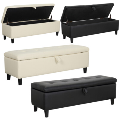 Faux Leather Storage Ottoman Bench Foot Stool Long Rectangular