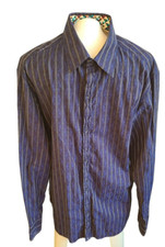 Robert Graham Blue Striped Long Sleeve Button Down Shirt Size XL