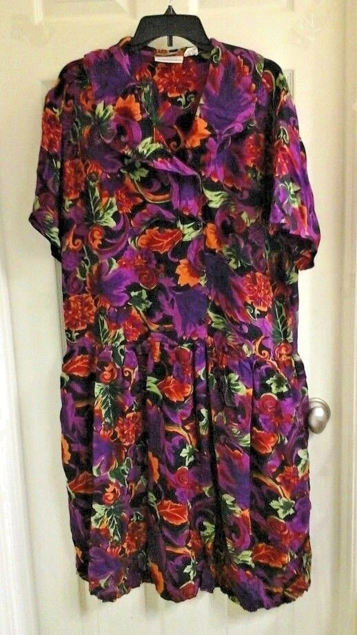 Adrian Jordan rayon dress multi color babydoll style women s size