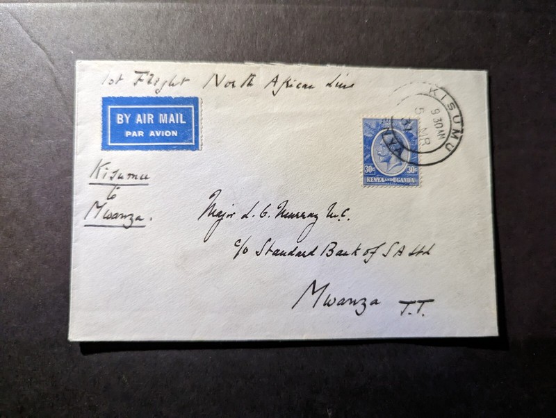1931 British KUT Airmail First Flight Cover FFC Kisumu to Mwanga