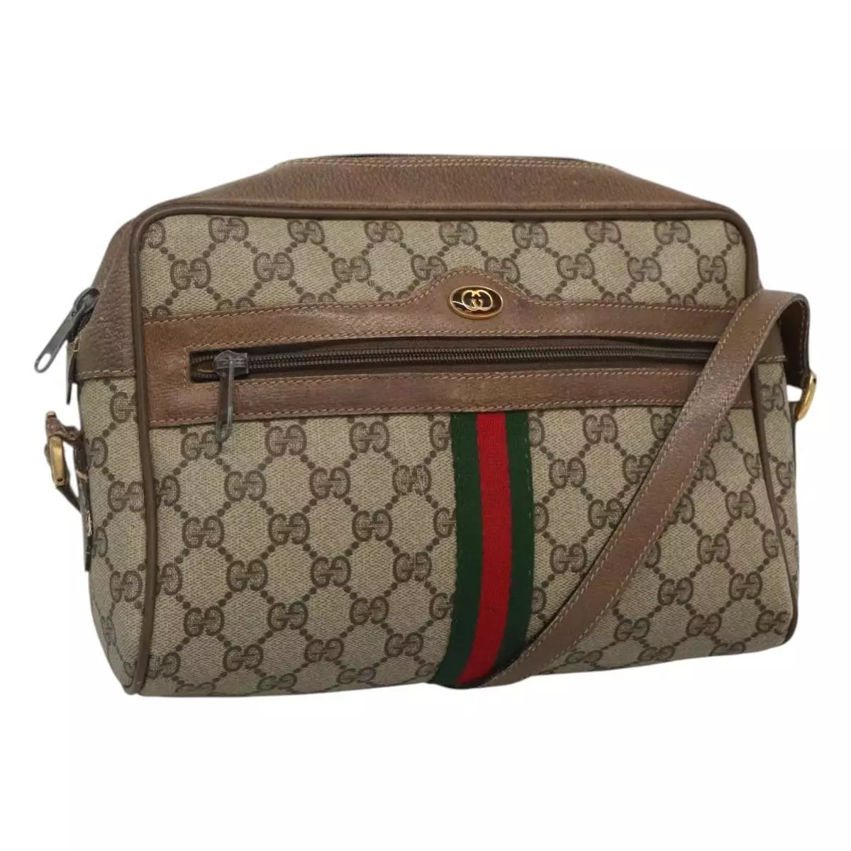 Sac à bandoulière GUCCI GG Supreme Web Sherry Line PVC beige or authentique bs22887