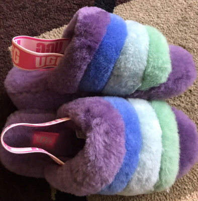 UGG Women's Fluff Yeah Slide Purple Multi Slippers Size NEW