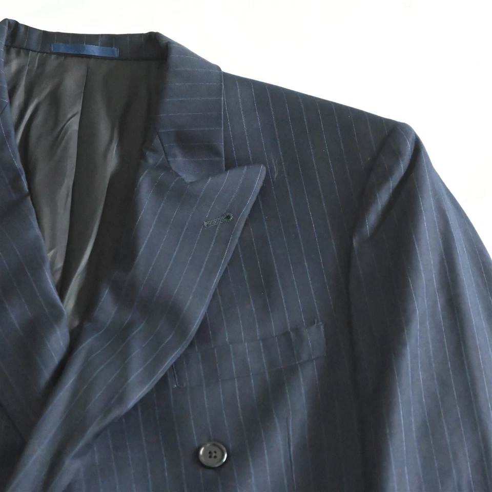 Loro Piana 44L Navy Blue Striped Double Breasted Mens Suit Sport Coat Jacket - Image 2 of 4