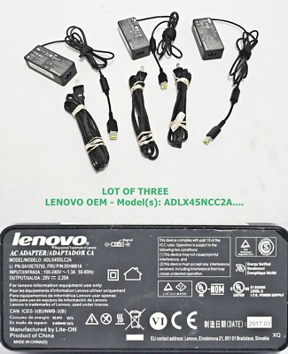 LOT OF (3) OEM Lenovo ThinkPad Laptop AC Charger Power Adapter 45W 20V 2.25A