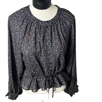 OUTERKNOWN Poet Blouse in Indigo Mariquita Ruffle Cuffs Basic Blouse Sz M