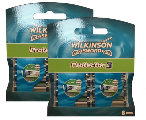 16 Wilkinson Sword Protector 3 Rasierklingen Ersatzklingen mit Aloe - 2 x 8er  - Afbeelding 1 van 2