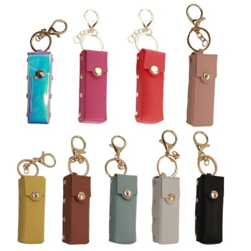 Chapstick Pouch Keychain Leather Material Lipstick Holder Sleeve Keychain Decor - Picture 1 of 17