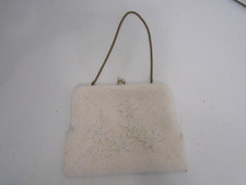 Vtg Beaded faux pearls flowers Evening Bag Purse Hong Kong 1950  s handmade