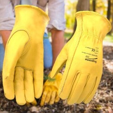 Yellow Leather Gardening Gloves Thorn Proof Garden Work Driver Safety Glove