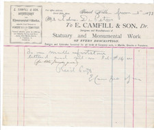 1893? Invoice, E. Camfill & Son, Statuary, Forest Hills, Boston, Massachusetts