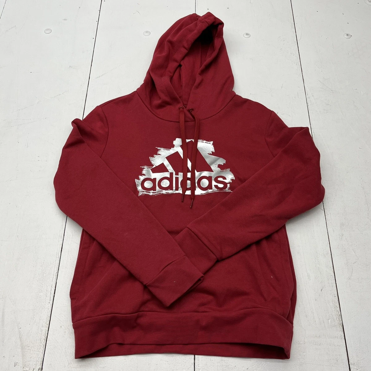 Adidas Red Pullover Silver Graphic Hoodie Sweatshirt Women s Size
