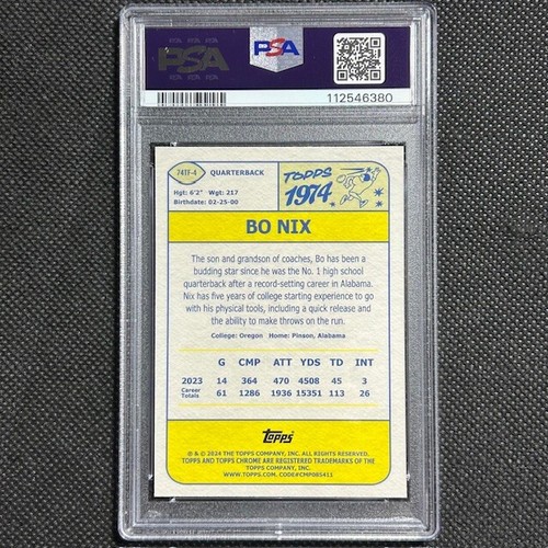 Bo Nix 1974 Throwback X Factor Refractor 2024 Topps Chrome PSA 10 GEM MINT - Picture 2 of 2