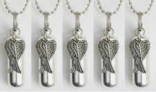 Set of 5 Silver Angel Wing CREMATION URNS w/Velvet Pouches, Chains, Fill Kit