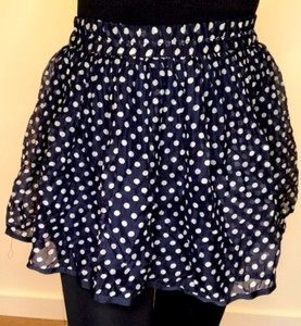 Forever 21 M Navy Blue Polka Dot Boho Sheer Layered Puffy Short Skirt