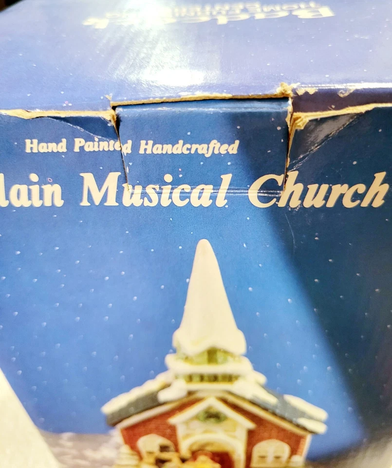 Vintage BADCOCK Holiday Porcelain Church Musical Hand Painted With Box Retired Foto 4 de 4