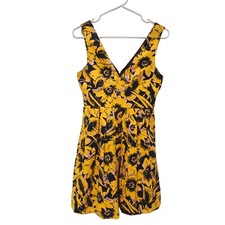 J.Crew Womens Floral piqué dress 00 Fit & Flare Pleated Mini Pockets Yellow